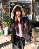 America Dirty Printing Brushed Fur Hood Zip-Up