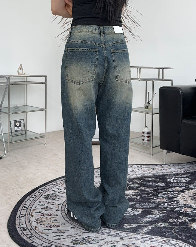 【SATIIIZ】Cambe Washing Wide Denim Pants SATIIIZ (サティーズ) - キャンベウォッシュ加工ワイドデニム