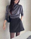 Dielb Half Neck Unbalanced Drape T-Blouse