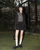 Kakon Damage Interseasonal Shirring Round Long Sleeve T-Shirt