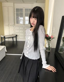 Dabu Lace Button Ribbed Cardigan