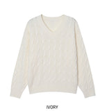 [U-BASIC] Hina V-neck Cable Knit