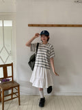 Kaol Stripe Dot Hood Short Sleeve Tee