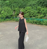 Linen Sleeveless Banding Long Wide Two-Piece Set Vacation Look Summer Outfit