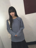 Bea Diagonal Henley Neck Stripe Long Sleeve Tee