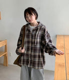 [unisex] Hikki Check Over Hood Shirt