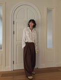 Leaf double pin tuck string wide slacks