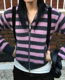 HAIRY STRIPE HOOD ZIP-UP