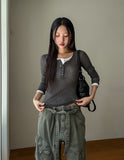 Noi See-Through RIb Slim Long Sleeve