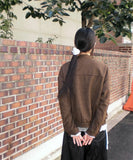 Shy Suede No-Collars Snap Button Zipper Pocket Blouson Jacket