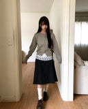 Uran bean button round neck long sleeve cardigan