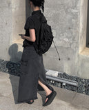 Posh black blue cargo long skirt