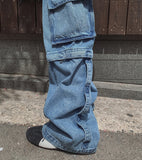 Cutout Zipper Cargo Two-Way Denim Pants