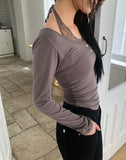 Hinb Halter Layered Button Long Sleeve T-shirt