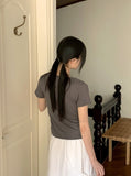 Picto Layered Shoulder Slit Short Sleeve T-Shirt