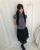 Coated Check Short Sleeve Blouse