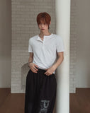 Montes Crop Henley Neck Short Sleeve T-shirt