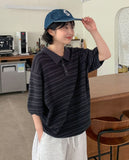 [unisex] Sentez Stripe Boucle Over Short Sleeve Knit
