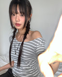 Anzo Stripe Off-Shoulder Short Sleeve T-Shirt