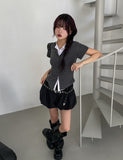 [U-BASIC] Roundy Slim Button Short Sleeve Cardigan