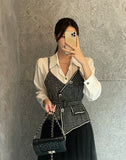 Nello Tweed Bustier Puff Blouse (Belt Set)