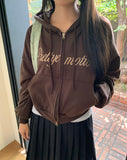 Arring Pretty Motion Lettering Pocket Long Sleeve Hood Zip-Up