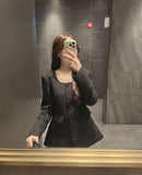 Line Tweed Quilted Line Short Jacket