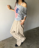 Jeje cargo string two-way wide pants
