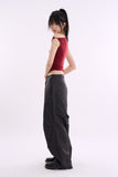 Twill snap wide cotton pants