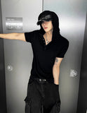 Henley Neck Hood Short Sleeve Sleeve