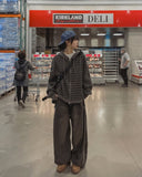 Color Matching Stripe Knit Warmer Hood Zip-Up