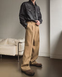 Mauve Wool Half-Banding Wide Slacks