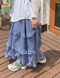 Lainyu Check Frill Tiered Long Skirt