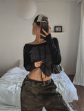 Five Strap Off Shoulder Stripe Long Sleeve
