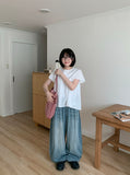 Masaru Summer Banding Wide Balloon Washing Denim Pants