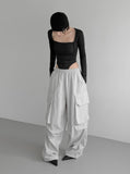 (Unisex) Lukin Big Pocket Cargo Wide Pants