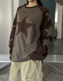 Applique star patch raglan long sleeves