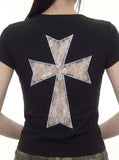 LACE BACK CROSS Short Sleeve Tee