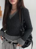 Mars Color Matching Double Button V-Neck Knit