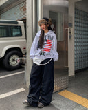 Land Stars and Stripes Two-Way Semi-Crop Hooded Zip-Up