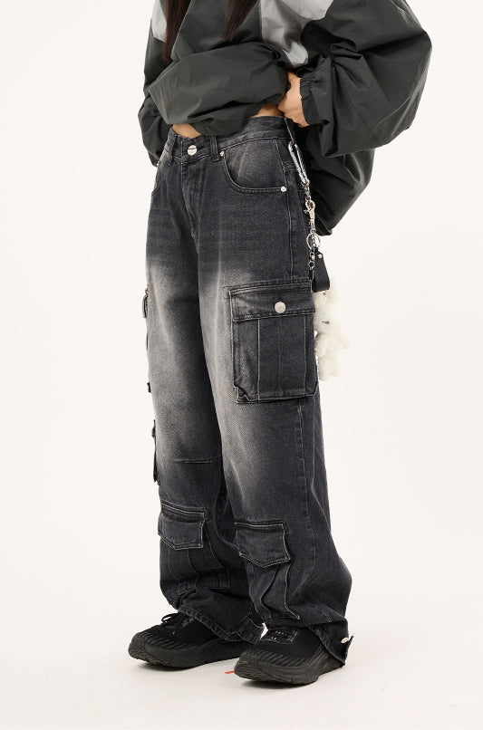 【Raucohouse】Multi cargo hem snap button heavy denim pants Raucohouse(ラウコハウス) - マルチカーゴヘムスナップボタン