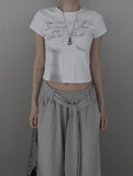 Rail Pintuck Printed Short Sleeve T-shirt