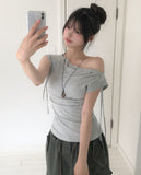 Rohe Eyelet Strap Unbalance Shoulder Tee