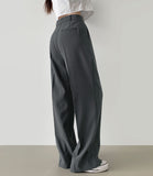 Hidden Banding Pin Tuck Long Wide Span Slacks Pants