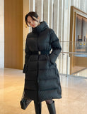 [Duck Down100%] Meju Side Button Hood Long Padding (Belt Set)