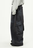 Oil washed back cargo wide banding pants