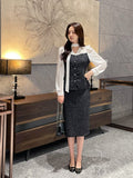 Benilla Color Matching Tweed Tie Blouse