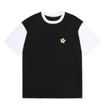 Flower Dot Embroidery Color Matching Short Sleeve Tee