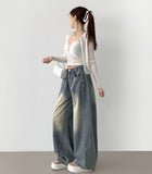 Summer ver cooling pleats side pintuck balloon wide fit pants