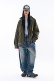 Deep side fold balloon denim pants